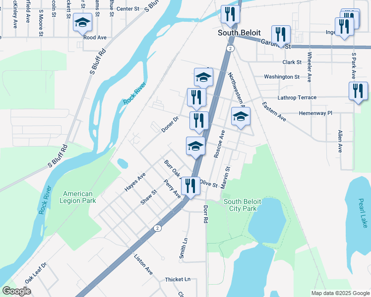 map of restaurants, bars, coffee shops, grocery stores, and more near 840 Blackhawk Boulevard in South Beloit