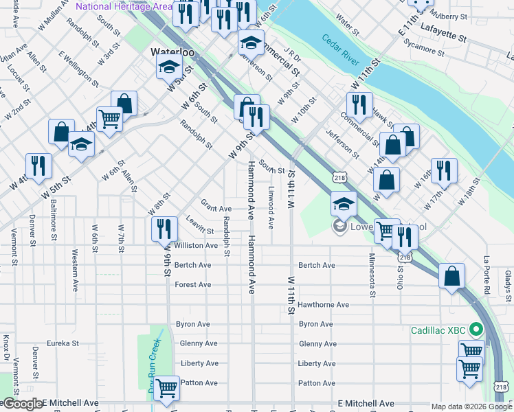 map of restaurants, bars, coffee shops, grocery stores, and more near 146 Linwood Avenue in Waterloo