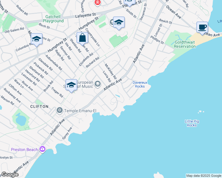 map of restaurants, bars, coffee shops, grocery stores, and more near 3 Ticehurst Lane in Marblehead