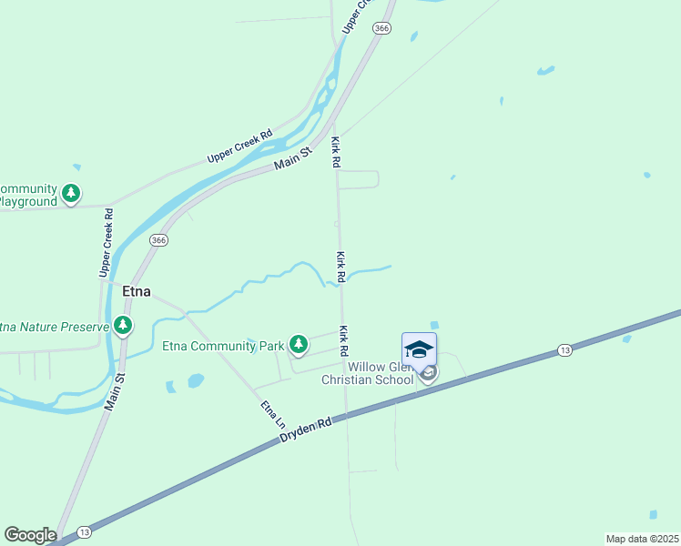 map of restaurants, bars, coffee shops, grocery stores, and more near Kirk Road in Tompkins County
