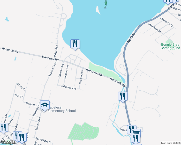 map of restaurants, bars, coffee shops, grocery stores, and more near 125 Hancock Road in Pittsfield