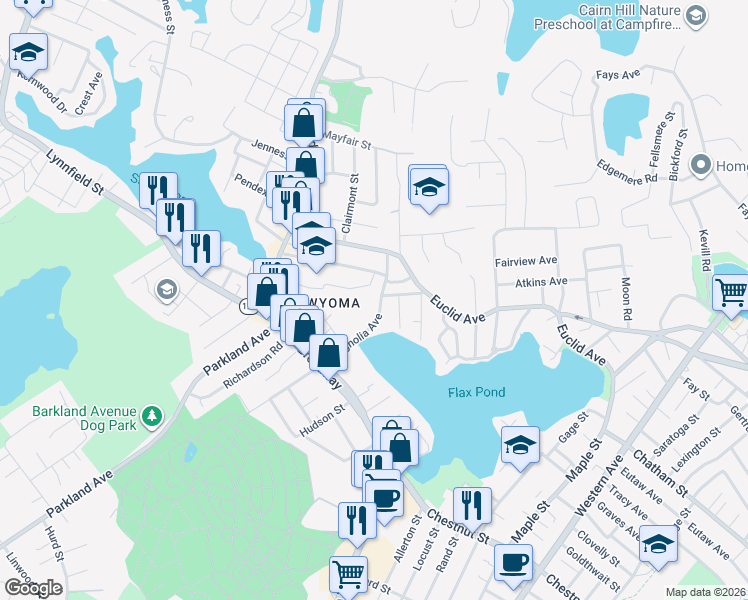 map of restaurants, bars, coffee shops, grocery stores, and more near 35 Magnolia Avenue in Lynn