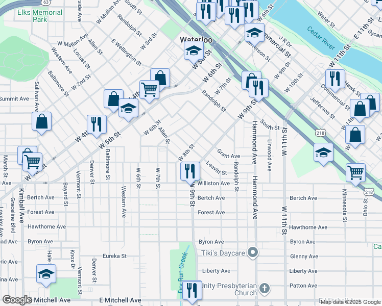 map of restaurants, bars, coffee shops, grocery stores, and more near 1008 Leavitt Street in Waterloo