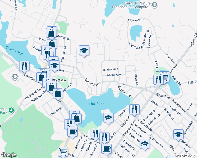 map of restaurants, bars, coffee shops, grocery stores, and more near 57 Sylvia Street in Lynn
