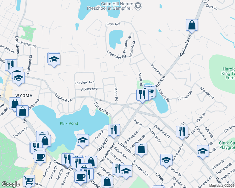 map of restaurants, bars, coffee shops, grocery stores, and more near 25 Moon Road in Lynn