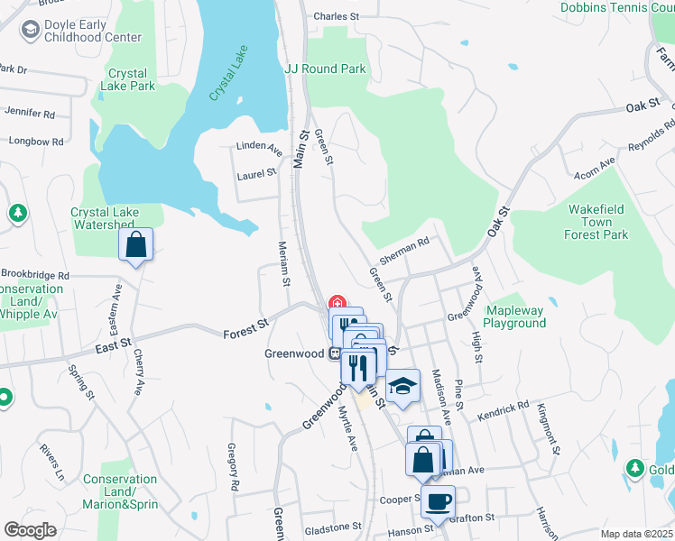 map of restaurants, bars, coffee shops, grocery stores, and more near 16 Gates Lane in Wakefield