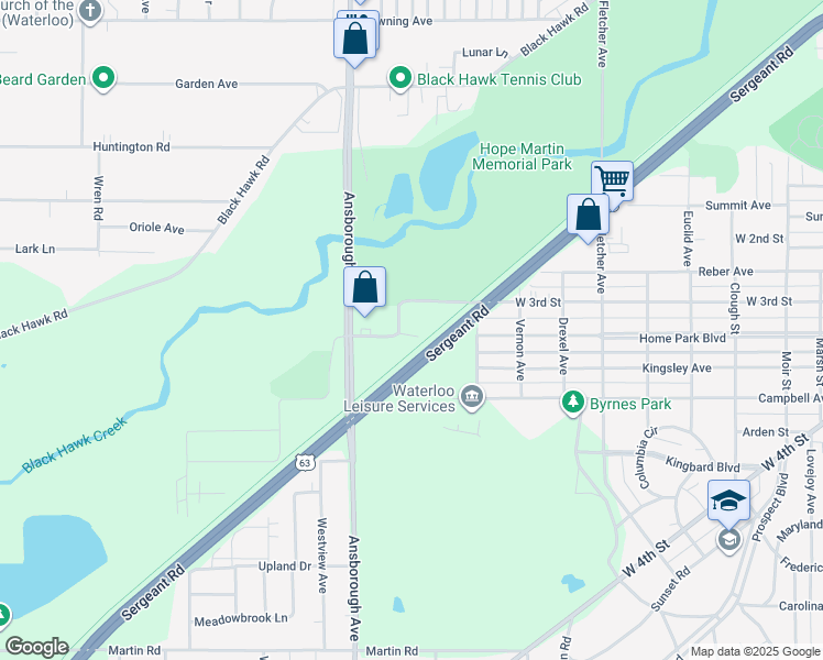 map of restaurants, bars, coffee shops, grocery stores, and more near 1150 Home Park Boulevard in Waterloo