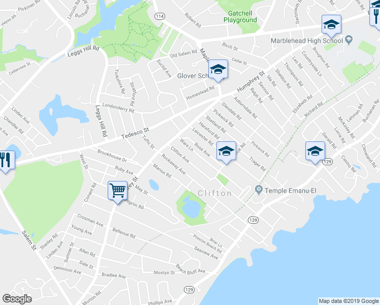 map of restaurants, bars, coffee shops, grocery stores, and more near 21 Ware Lane in Marblehead