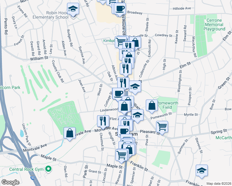 map of restaurants, bars, coffee shops, grocery stores, and more near 174 William Street in Stoneham
