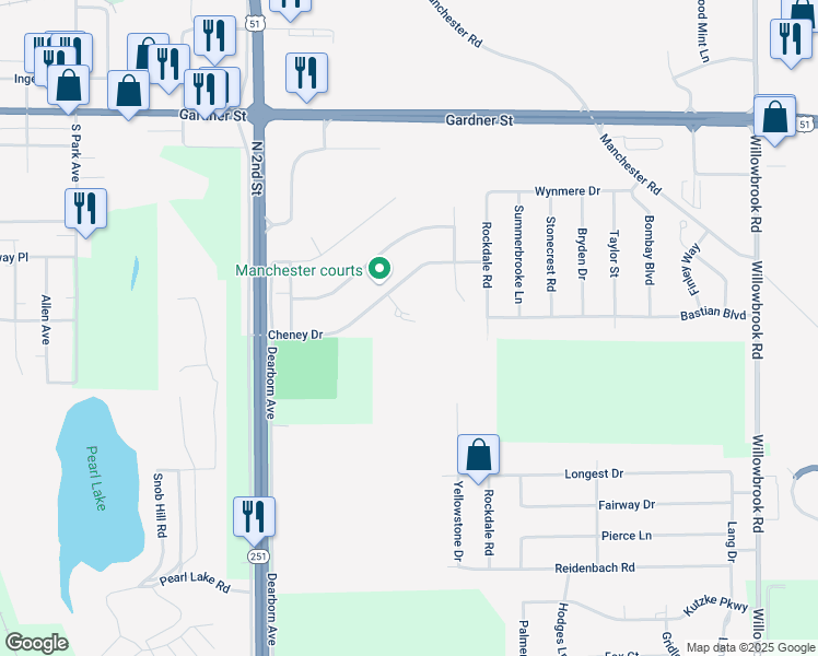 map of restaurants, bars, coffee shops, grocery stores, and more near 5185 Cheney Drive in South Beloit