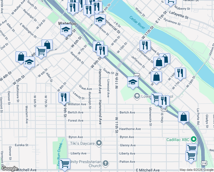 map of restaurants, bars, coffee shops, grocery stores, and more near 146 Linwood Avenue in Waterloo
