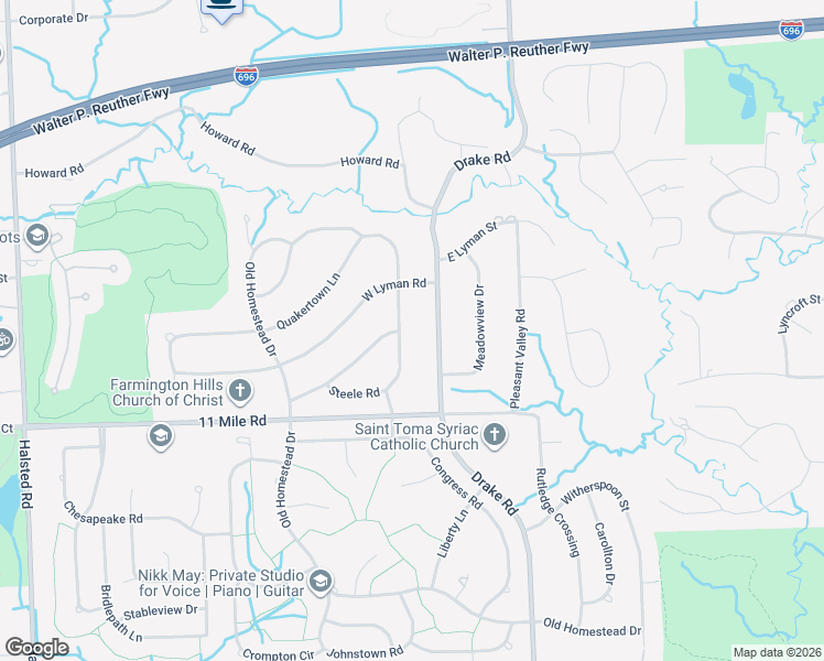 map of restaurants, bars, coffee shops, grocery stores, and more near 26198 Steele Road in Farmington Hills