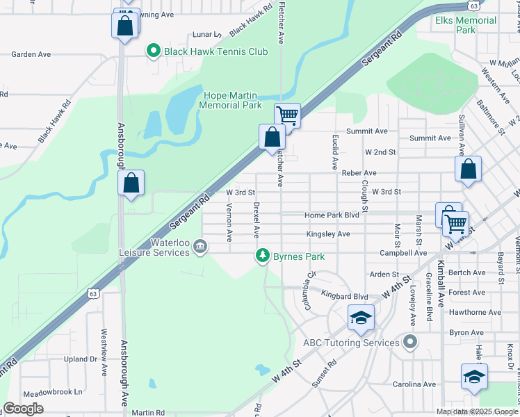 map of restaurants, bars, coffee shops, grocery stores, and more near 832 Home Park Boulevard in Waterloo