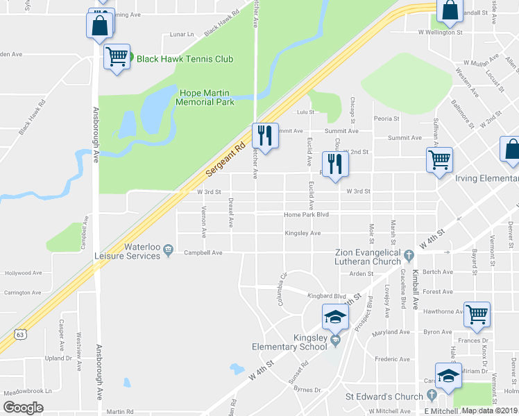 map of restaurants, bars, coffee shops, grocery stores, and more near 736 Home Park Boulevard in Waterloo