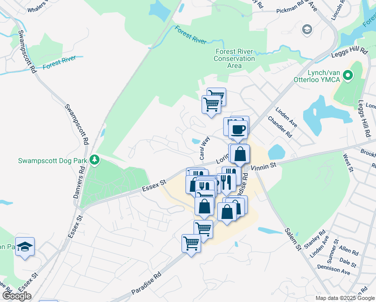 map of restaurants, bars, coffee shops, grocery stores, and more near 12 Weatherly Drive in Salem