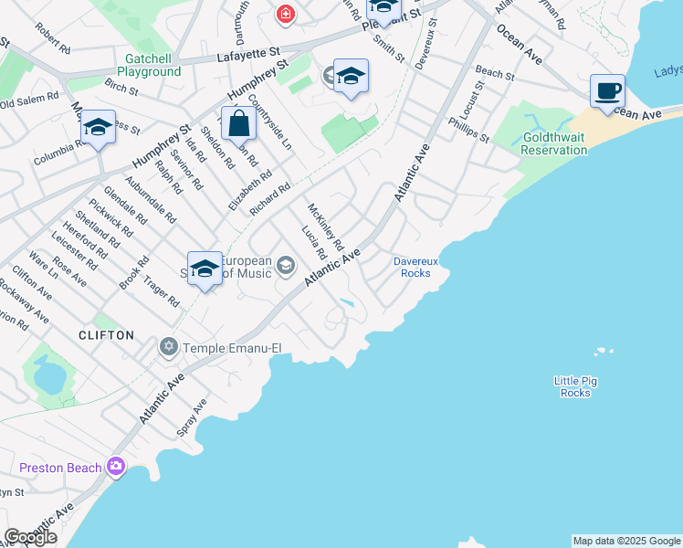 map of restaurants, bars, coffee shops, grocery stores, and more near 3 Ticehurst Lane in Marblehead
