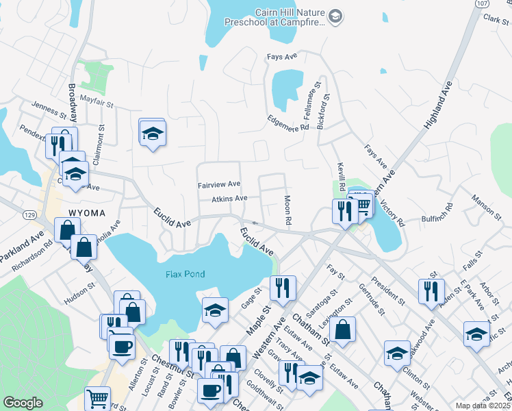 map of restaurants, bars, coffee shops, grocery stores, and more near 26 Burdett Road in Lynn