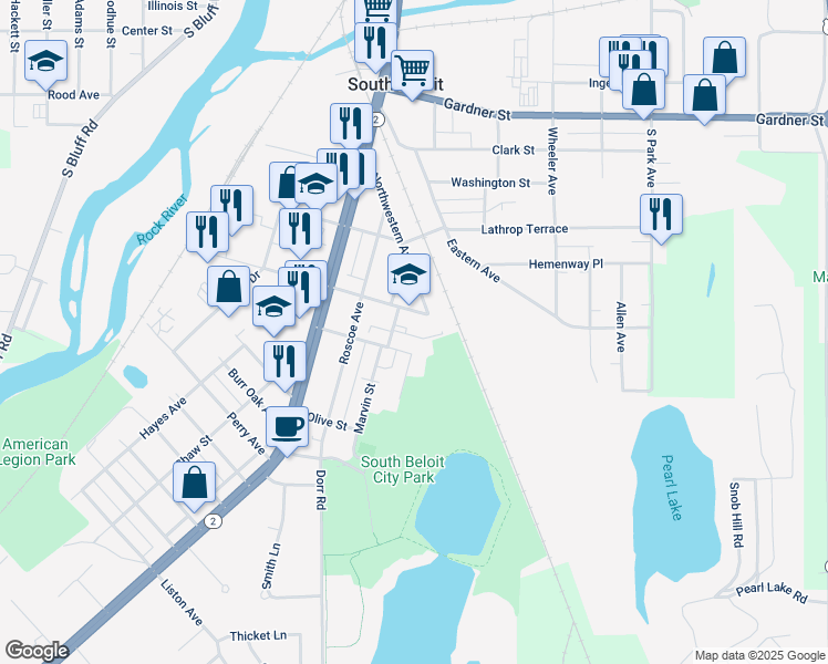 map of restaurants, bars, coffee shops, grocery stores, and more near 464 Oak Grove Avenue in South Beloit
