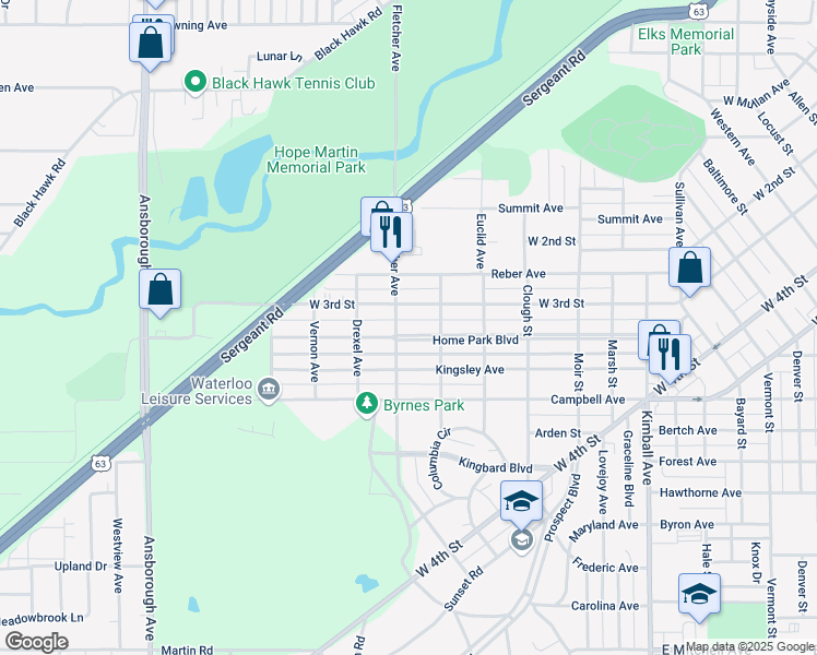 map of restaurants, bars, coffee shops, grocery stores, and more near 736 Home Park Boulevard in Waterloo