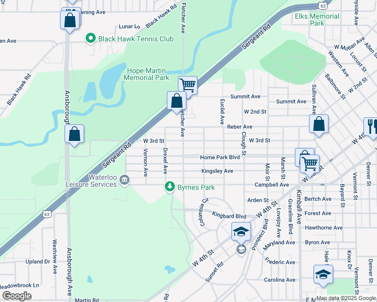 map of restaurants, bars, coffee shops, grocery stores, and more near 736 Home Park Boulevard in Waterloo
