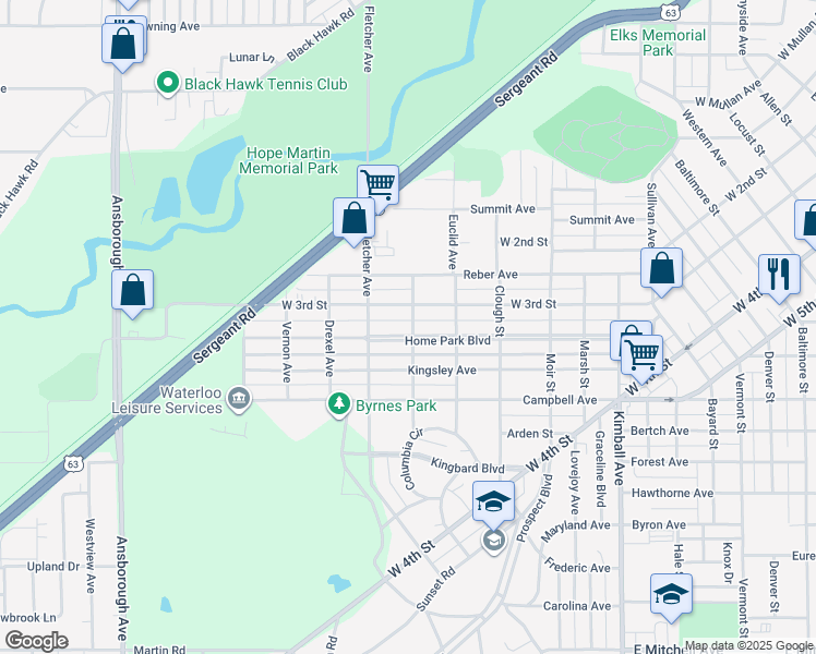 map of restaurants, bars, coffee shops, grocery stores, and more near 702 Home Park Boulevard in Waterloo