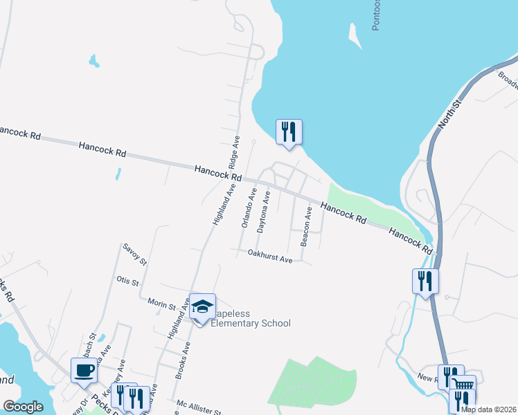 map of restaurants, bars, coffee shops, grocery stores, and more near 26 Daytona Avenue in Pittsfield