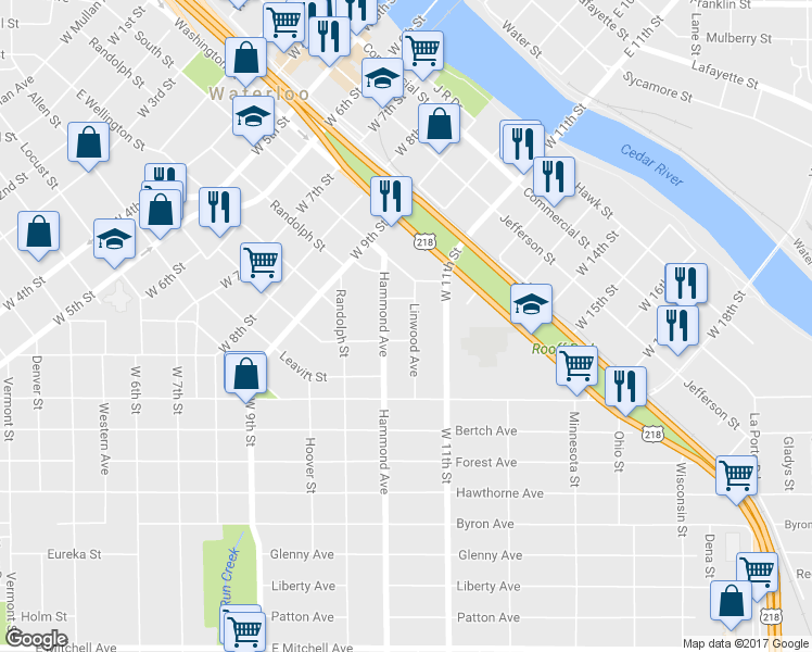 map of restaurants, bars, coffee shops, grocery stores, and more near 146 Linwood Avenue in Waterloo