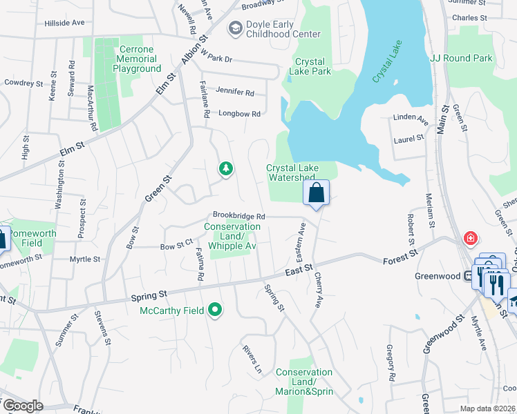 map of restaurants, bars, coffee shops, grocery stores, and more near 4 Hall Road in Stoneham