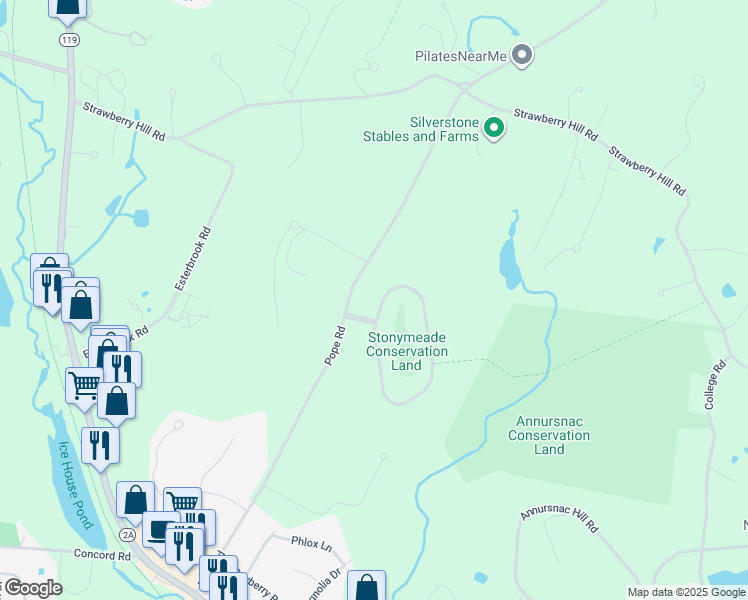 map of restaurants, bars, coffee shops, grocery stores, and more near 59 Stoneymeade Way in Acton