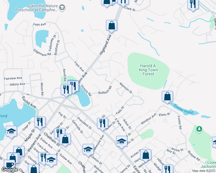 map of restaurants, bars, coffee shops, grocery stores, and more near 66 Bulfinch Road in Lynn