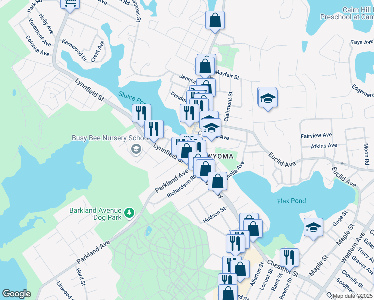 map of restaurants, bars, coffee shops, grocery stores, and more near 297 Broadway in Lynn