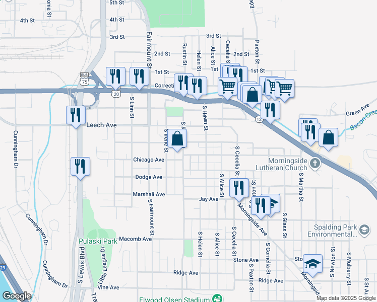map of restaurants, bars, coffee shops, grocery stores, and more near 2925 Chicago Avenue in Sioux City