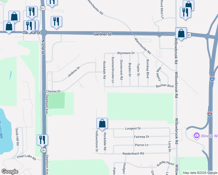 map of restaurants, bars, coffee shops, grocery stores, and more near 5470 Bastian Boulevard in South Beloit