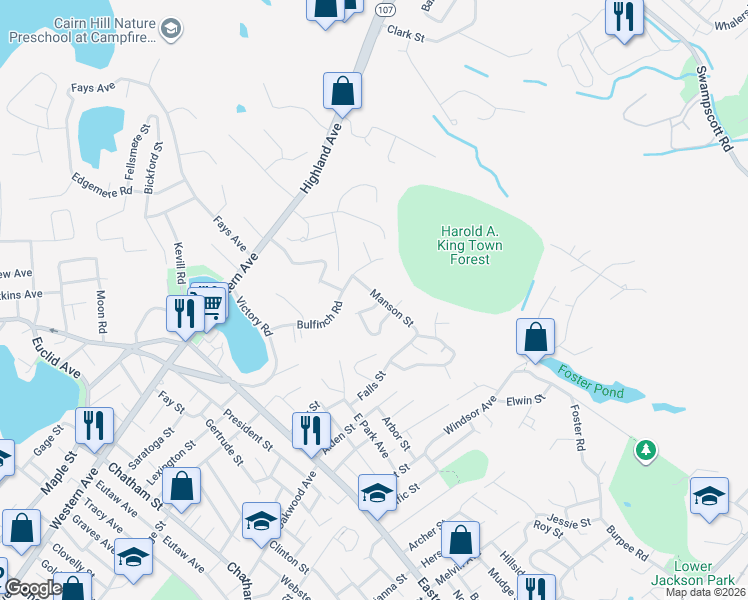 map of restaurants, bars, coffee shops, grocery stores, and more near 3 Briar Hill Drive in Lynn