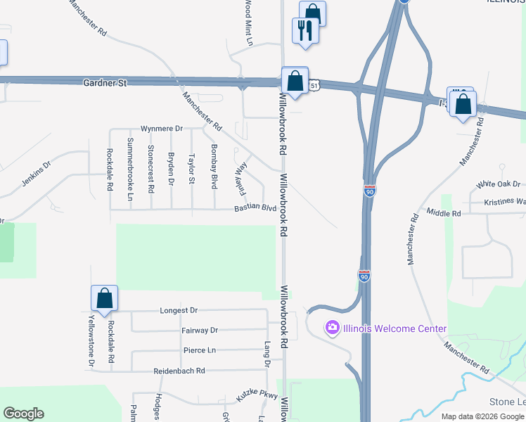 map of restaurants, bars, coffee shops, grocery stores, and more near 5572 Bastian Boulevard in South Beloit