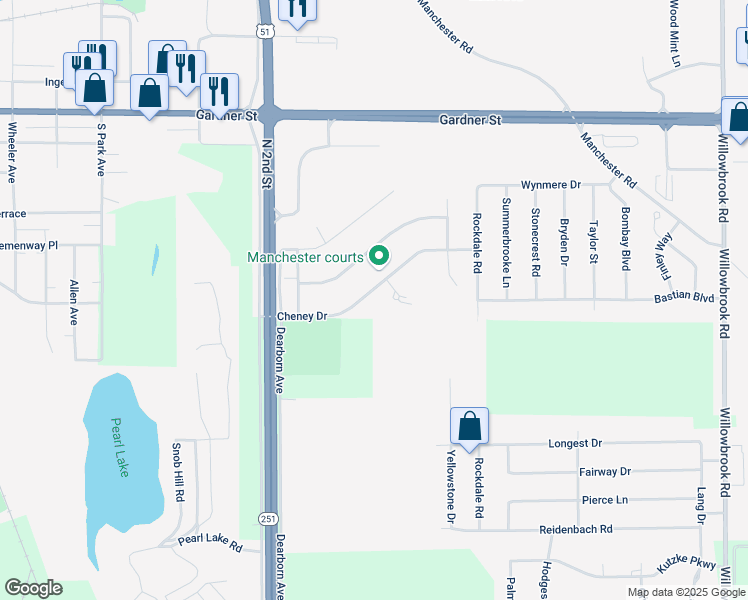 map of restaurants, bars, coffee shops, grocery stores, and more near 5185 Cheney Drive in South Beloit