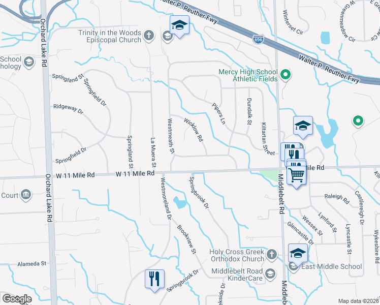 map of restaurants, bars, coffee shops, grocery stores, and more near 30206 Barwell Road in Farmington Hills
