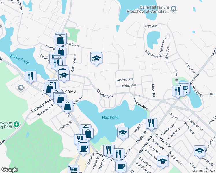 map of restaurants, bars, coffee shops, grocery stores, and more near 57 Sylvia Street in Lynn