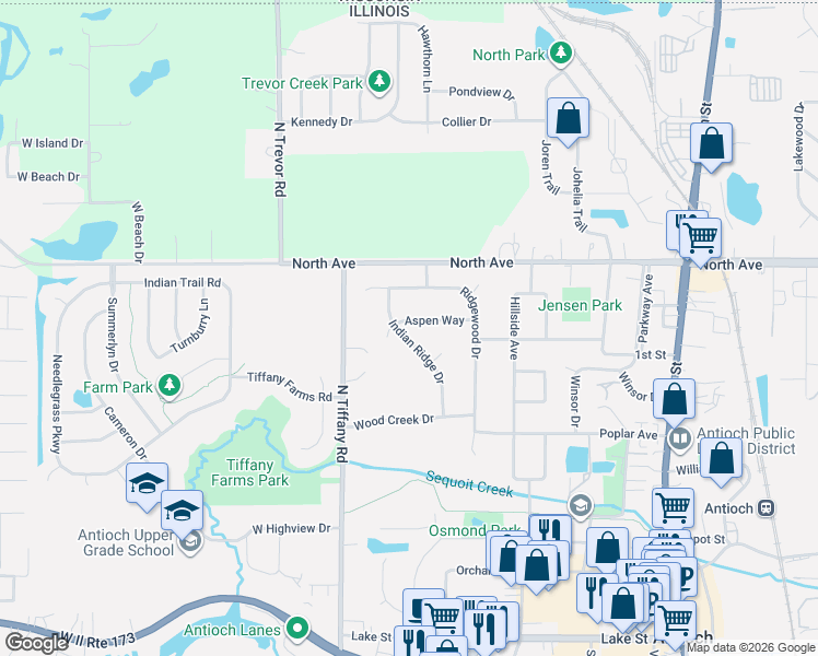 map of restaurants, bars, coffee shops, grocery stores, and more near 628 Aspen Court in Antioch