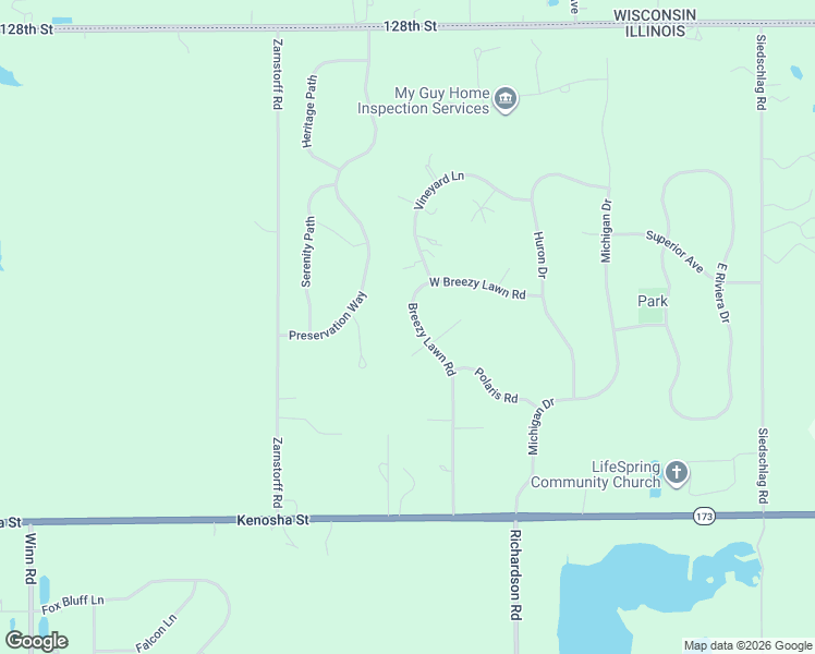 map of restaurants, bars, coffee shops, grocery stores, and more near 10901 Breezy Lawn Road in Spring Grove