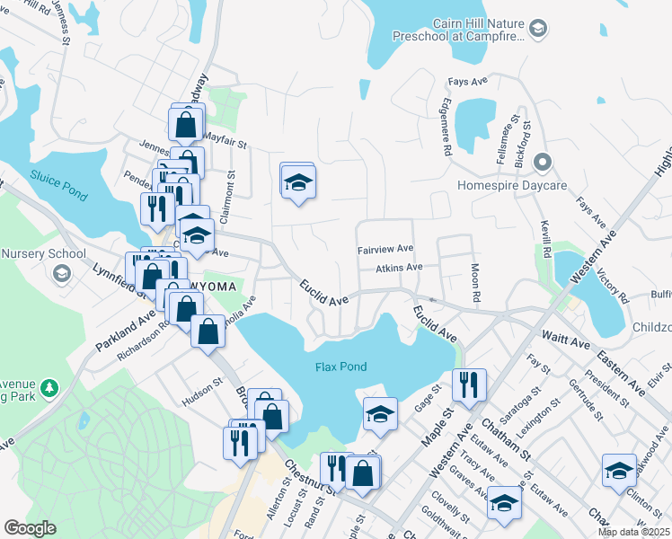 map of restaurants, bars, coffee shops, grocery stores, and more near 64 Sylvia Street in Lynn