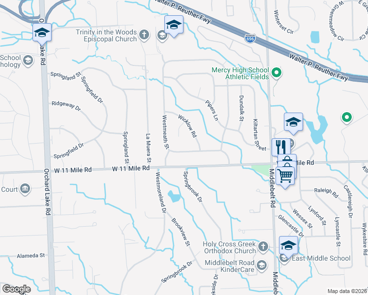 map of restaurants, bars, coffee shops, grocery stores, and more near 30206 Barwell Road in Farmington Hills