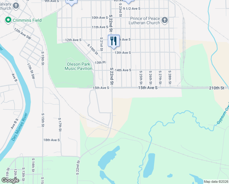 map of restaurants, bars, coffee shops, grocery stores, and more near 1503 South 22nd Street in Fort Dodge