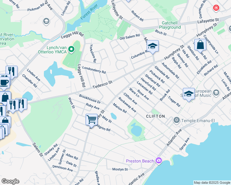 map of restaurants, bars, coffee shops, grocery stores, and more near in Marblehead
