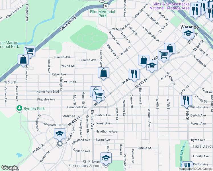 map of restaurants, bars, coffee shops, grocery stores, and more near 429 Bayard Street in Waterloo