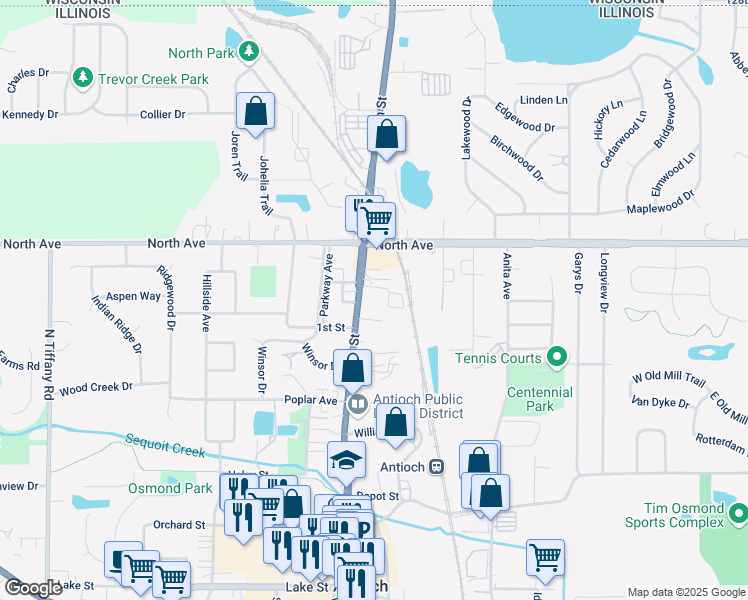 map of restaurants, bars, coffee shops, grocery stores, and more near 285 Pamela Court in Antioch