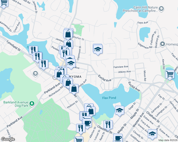 map of restaurants, bars, coffee shops, grocery stores, and more near 35 Magnolia Avenue in Lynn