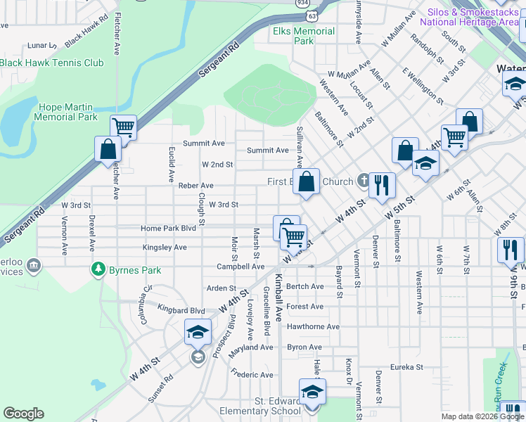 map of restaurants, bars, coffee shops, grocery stores, and more near 220 Home Park Boulevard in Waterloo