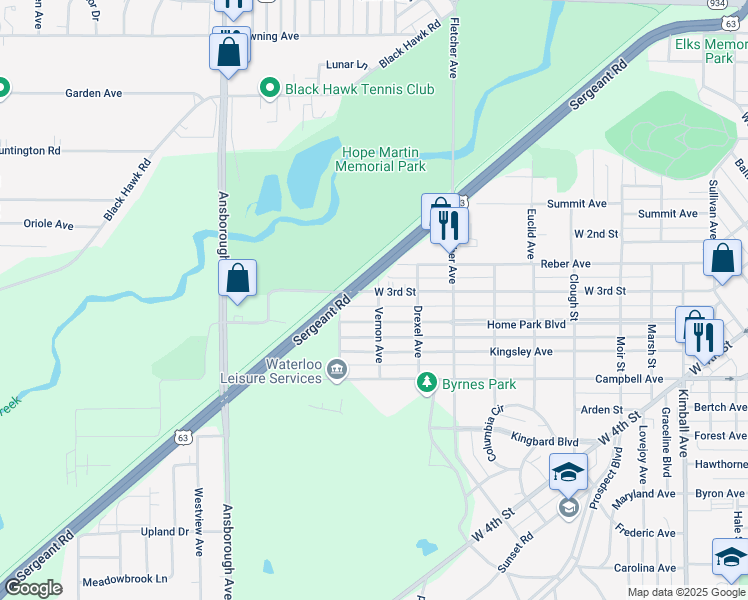 map of restaurants, bars, coffee shops, grocery stores, and more near 932 Home Park Boulevard in Waterloo