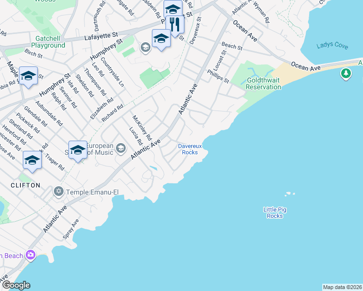 map of restaurants, bars, coffee shops, grocery stores, and more near 4 Monroe Road in Marblehead